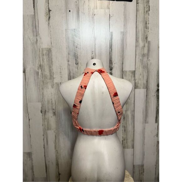 ZARA Pink Floral Linen Blend Backless Halter Crop Top Size Medium - Picture 3 of 6